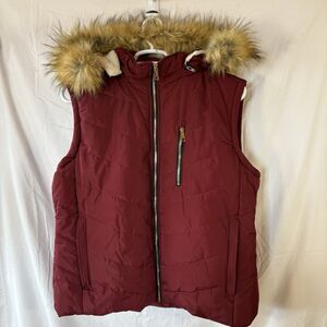 WantDo Woman's Thicken Puffer Vest Faux Fur Trimmed Hood Fleece Lined Size XXL